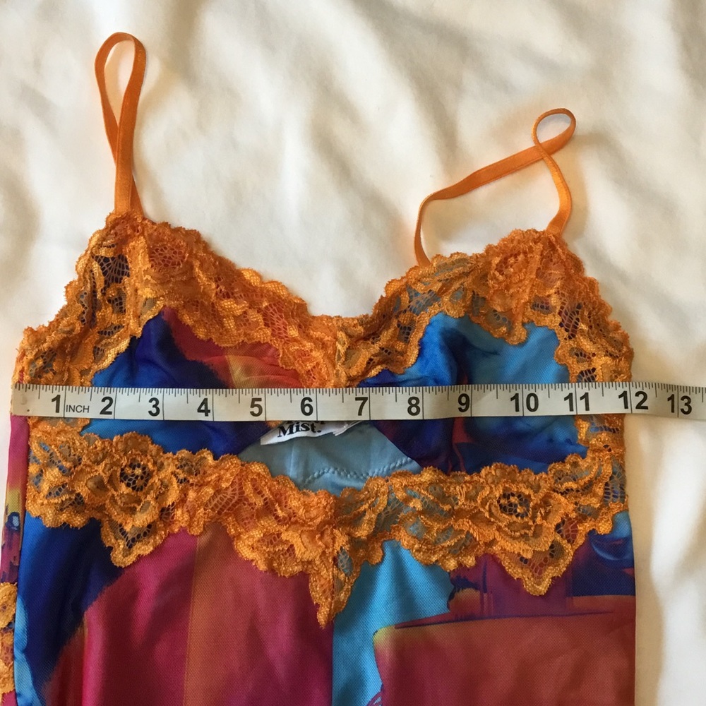 Tiger Mist Vibrant Multicolor Midi Dress with Orange Lace XS - Picture 6 of 6